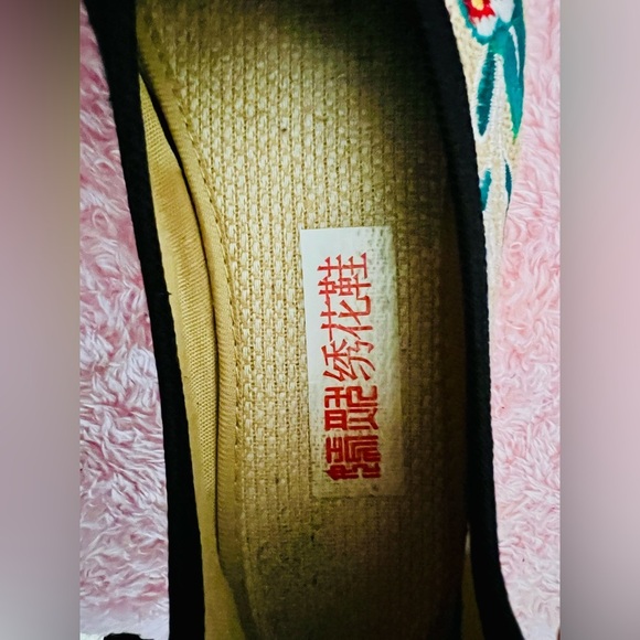 Vintage Chinese Floral Hibiscus Embroidery Strappy Round Toe Platform Wedges - Picture 15 of 16